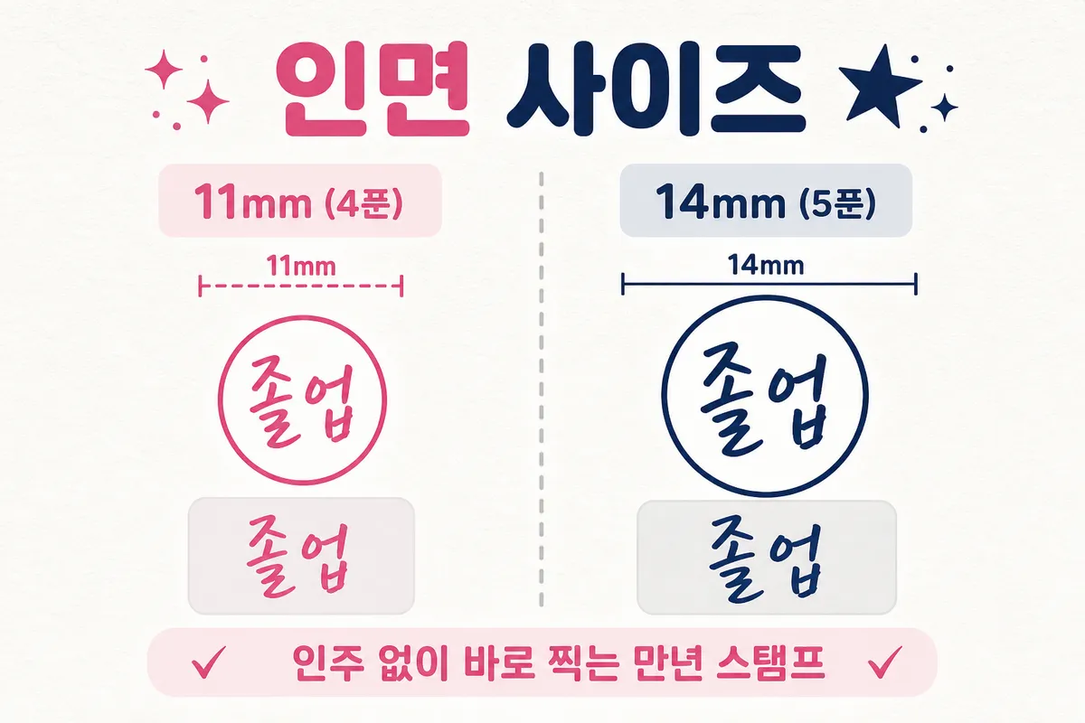 인면 사이즈 11mm(4푼)과 14mm(5푼) 안내